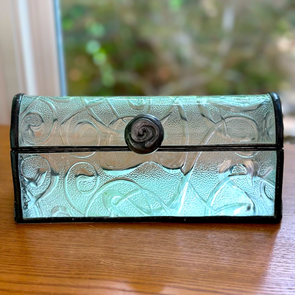 Hard to Find Glass Pocket Book Jewelry Box Art Nouveau Style VGUC PRICE FIRM
